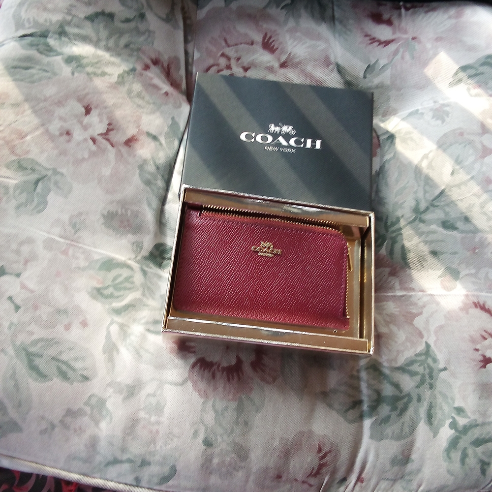 Coach Burgundy Leather Card Wallet